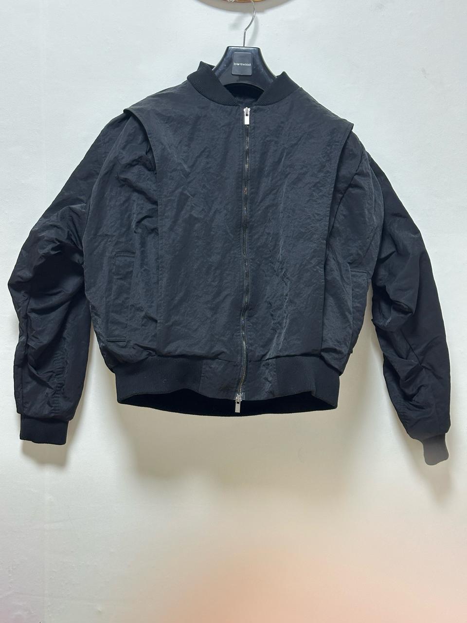 블랙 MA-1 스타일 나일론 크롭 봄버 자켓