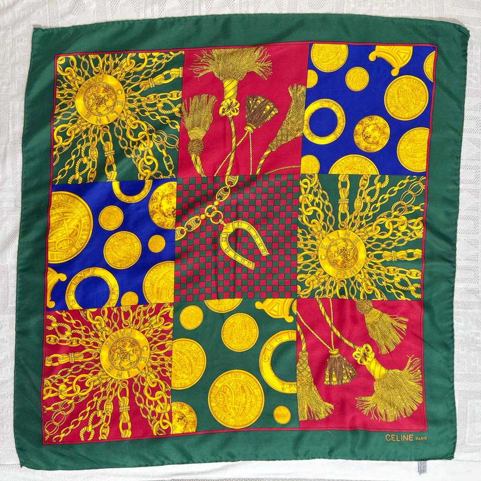 [B급] 셀린느 그린/레드 대형 스카프