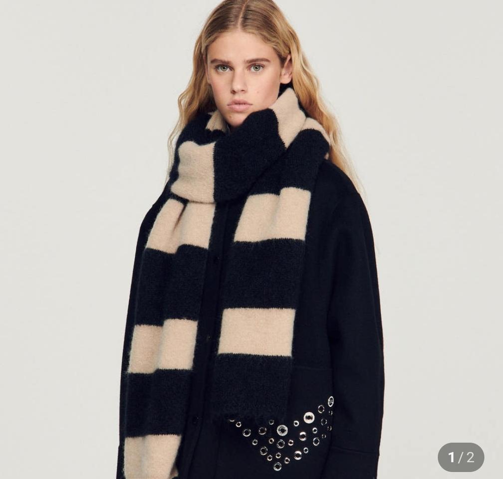 산드로 스트라이프 울 블렌드 머플러