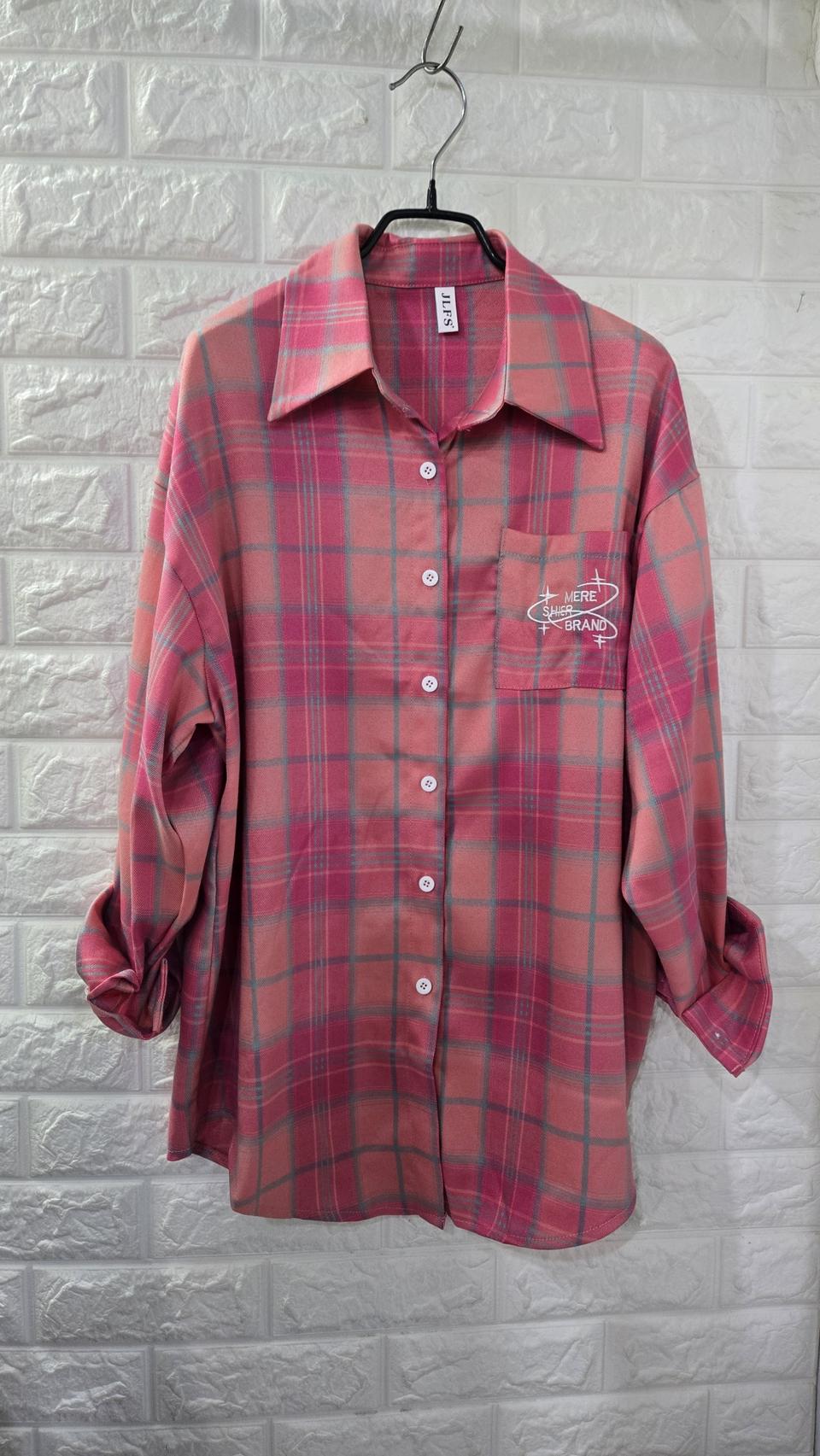 레터링 핑크 체크 셔츠
