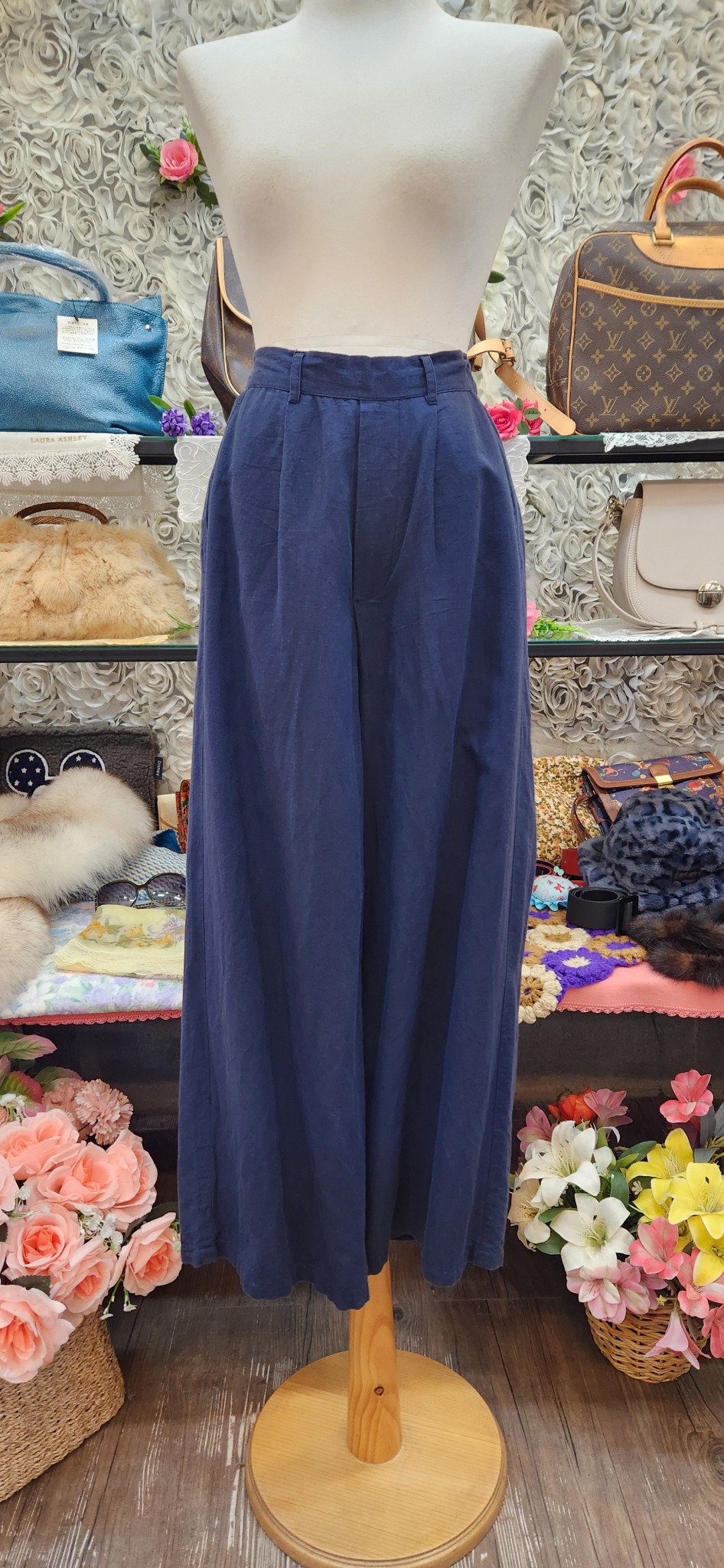 CHEER 면 마 혼방 핀턱 와이드 팬츠 (66 77)