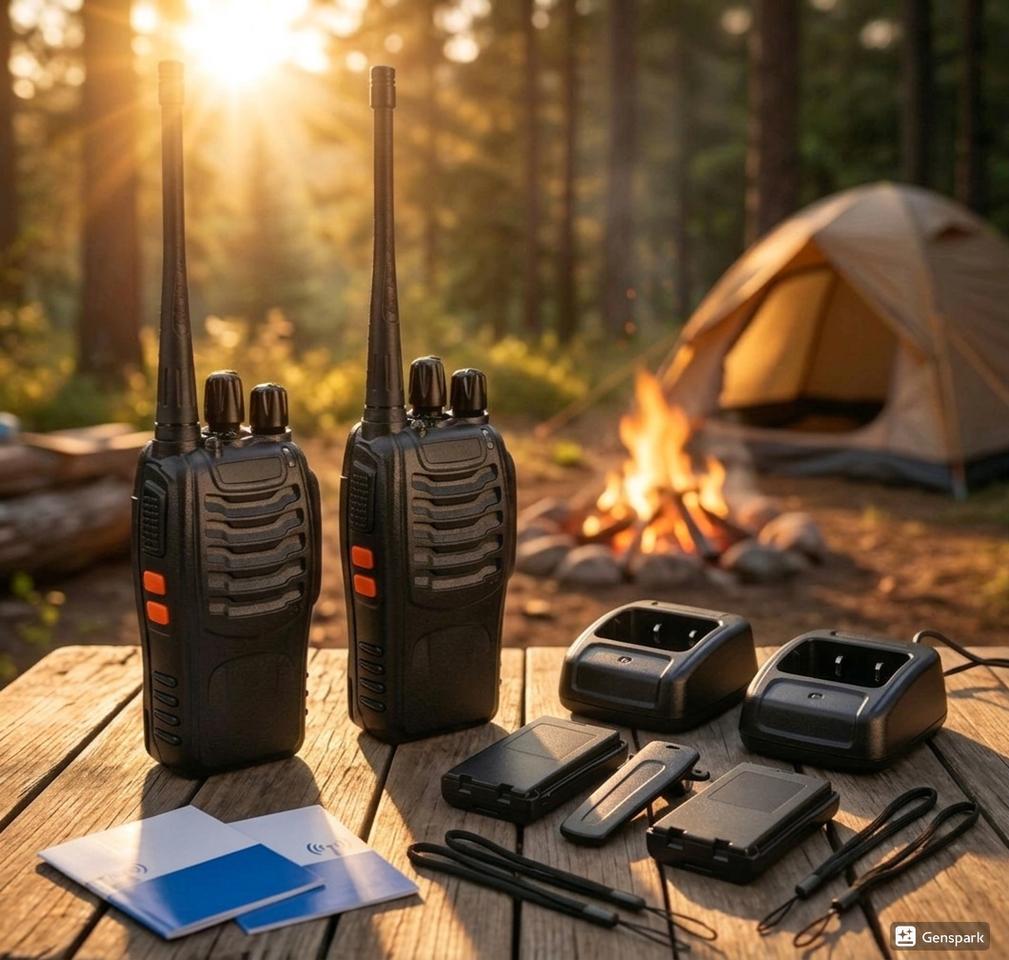 2개 무전기 풀세트 충전기 배터리 포함 새상품캠핑이나 등산 갈 때 유용