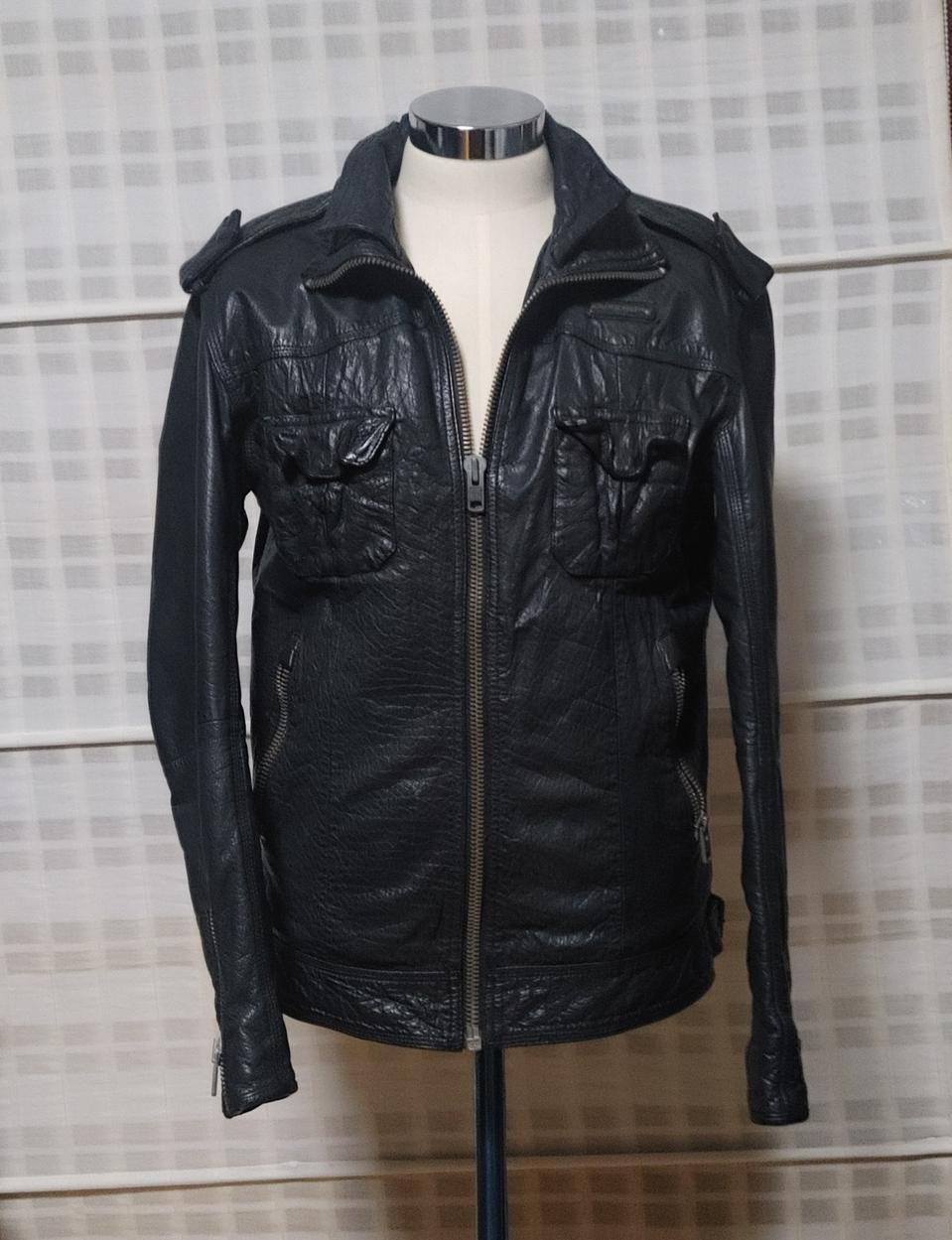 (100% 가죽) 슈퍼드라이 검정 가죽 자켓 M (95~100)