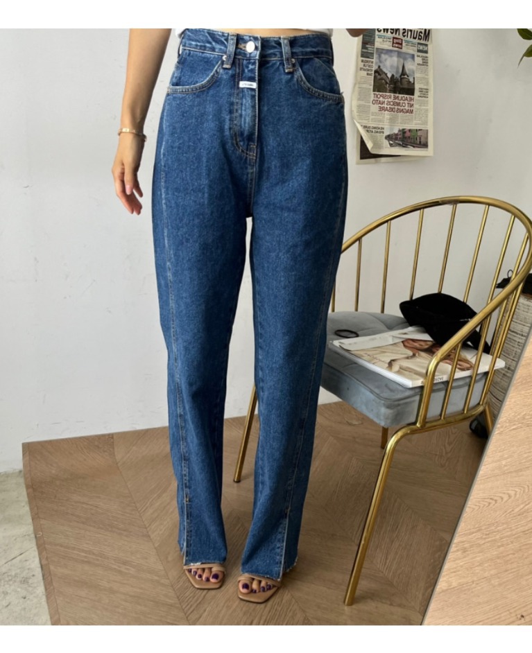 제이핏 데님 청바지 패치 트임진 진청 S