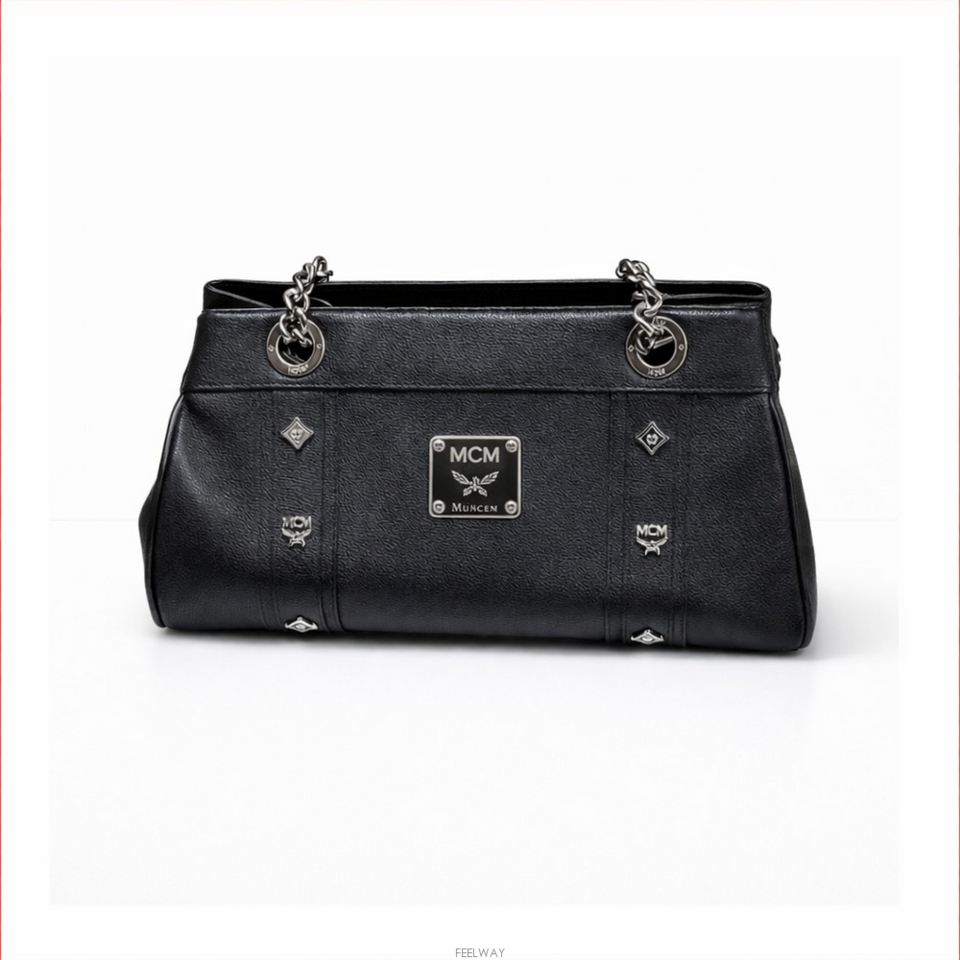 MCM 정품 블랙 가죽 체인 숄더백