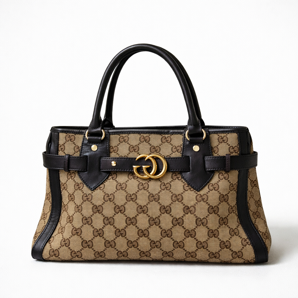 구찌 정품 캔버스 레더 금장로고 토트백 겸 숄더백