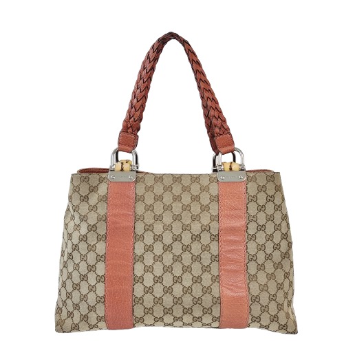 정품 구찌 232947 GG 자가드 뱀부 위빙핸들 숄더백