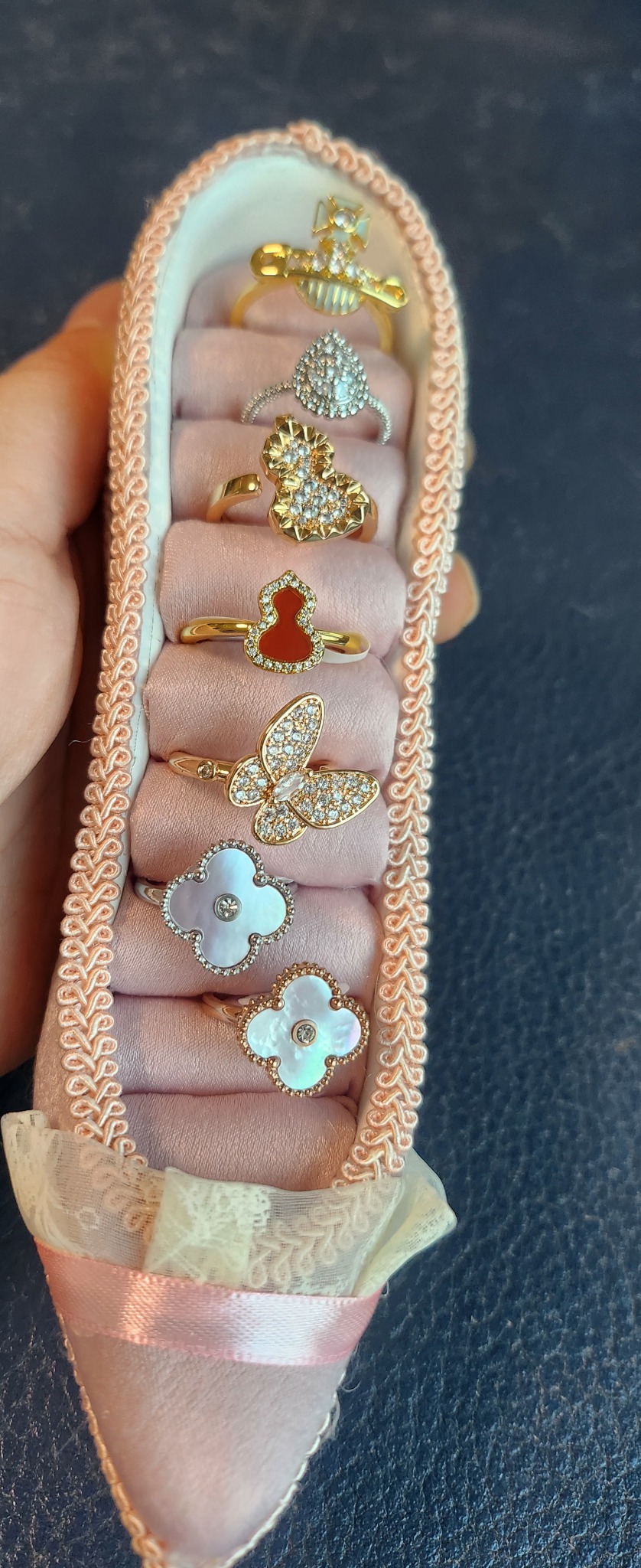 예쁜반지 네잎클로버 나비 표주박 우주선 행성반지 로골 실버 (새상품)