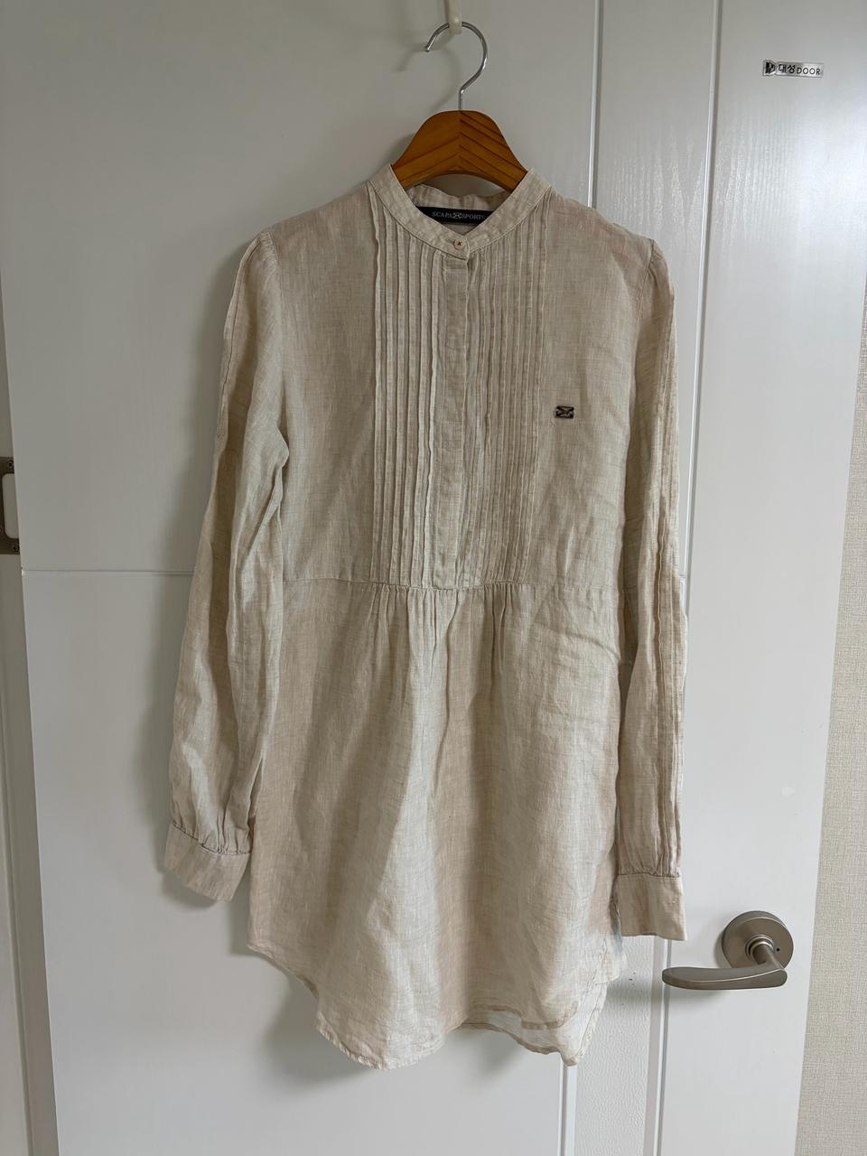 (일본 수입 빈티지)마100 원피스 셔츠 노카라 긴팔 캐주얼