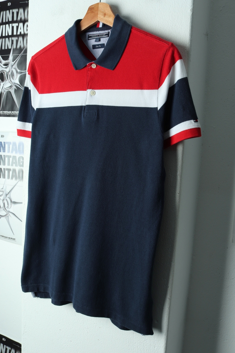 (S-M) 타미힐피거 반팔 카라 티셔츠 컬러믹스 네이비-17C97