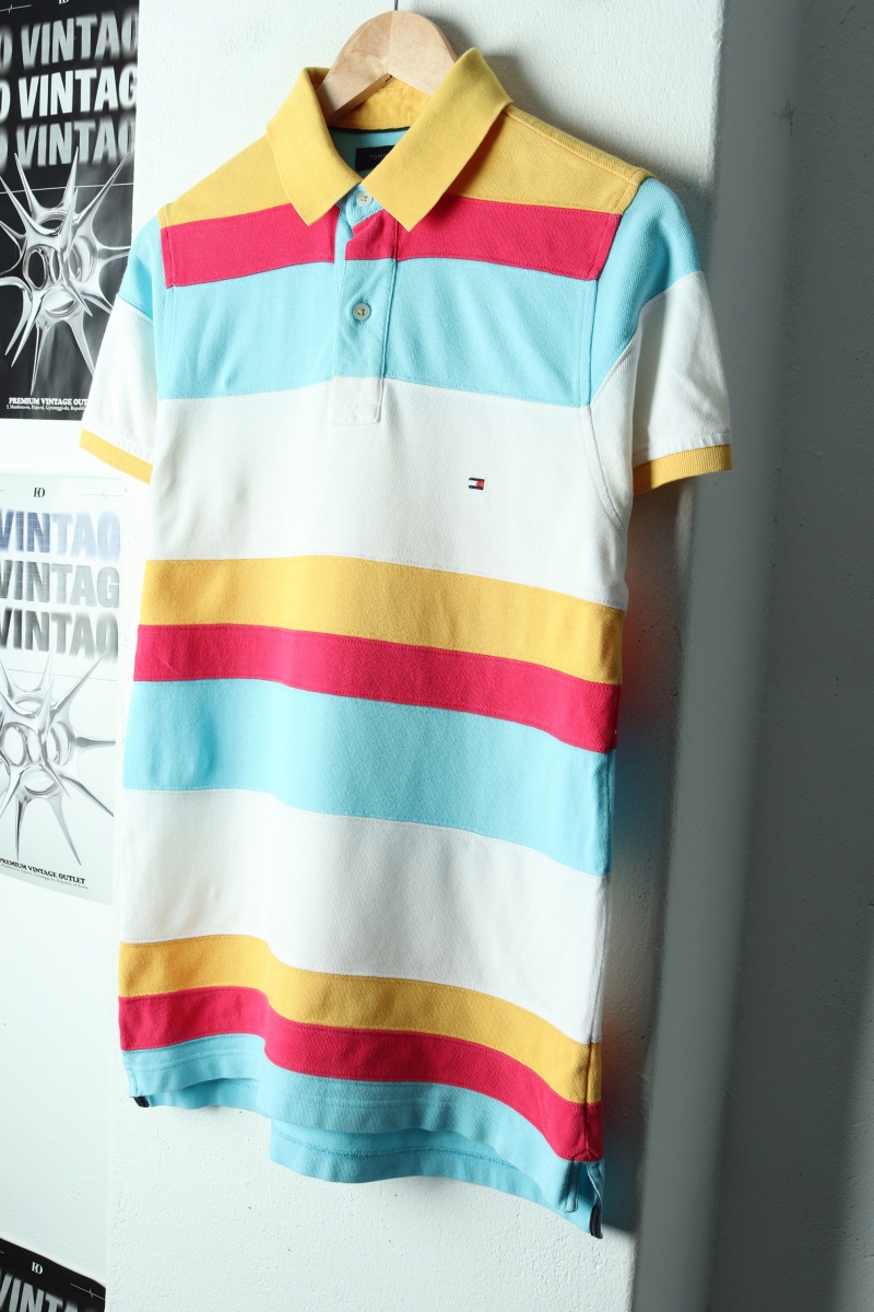 (S-M) 타미힐피거 반팔 카라 티셔츠 스트라이프 컬러믹스-17C99