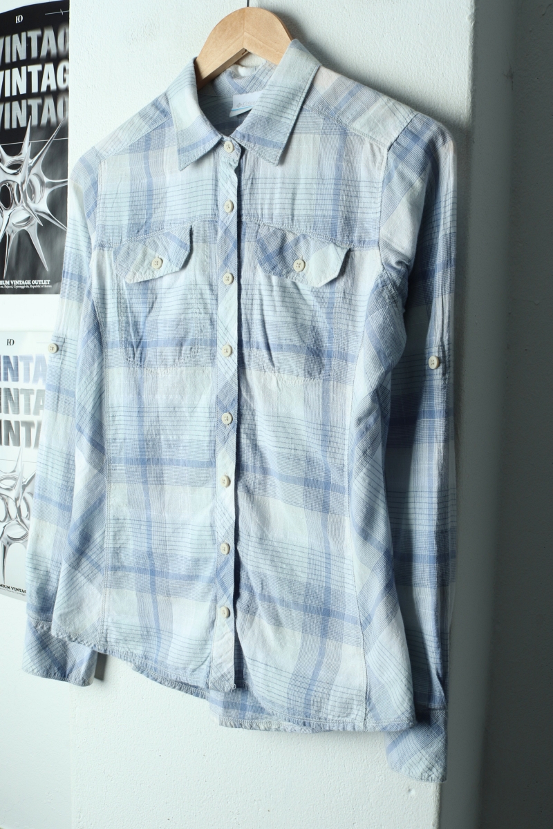 W(S-M) 컬럼비아 셔츠 남방 체크 연블루 여름용-17CA1