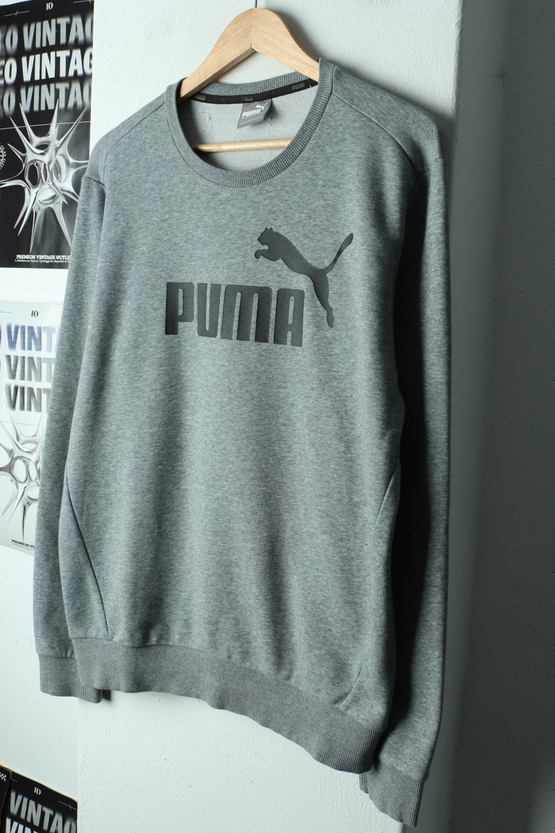 (L-XL) 퓨마 맨투맨 티셔츠 빅로고 그레이 올드스쿨-17CA6