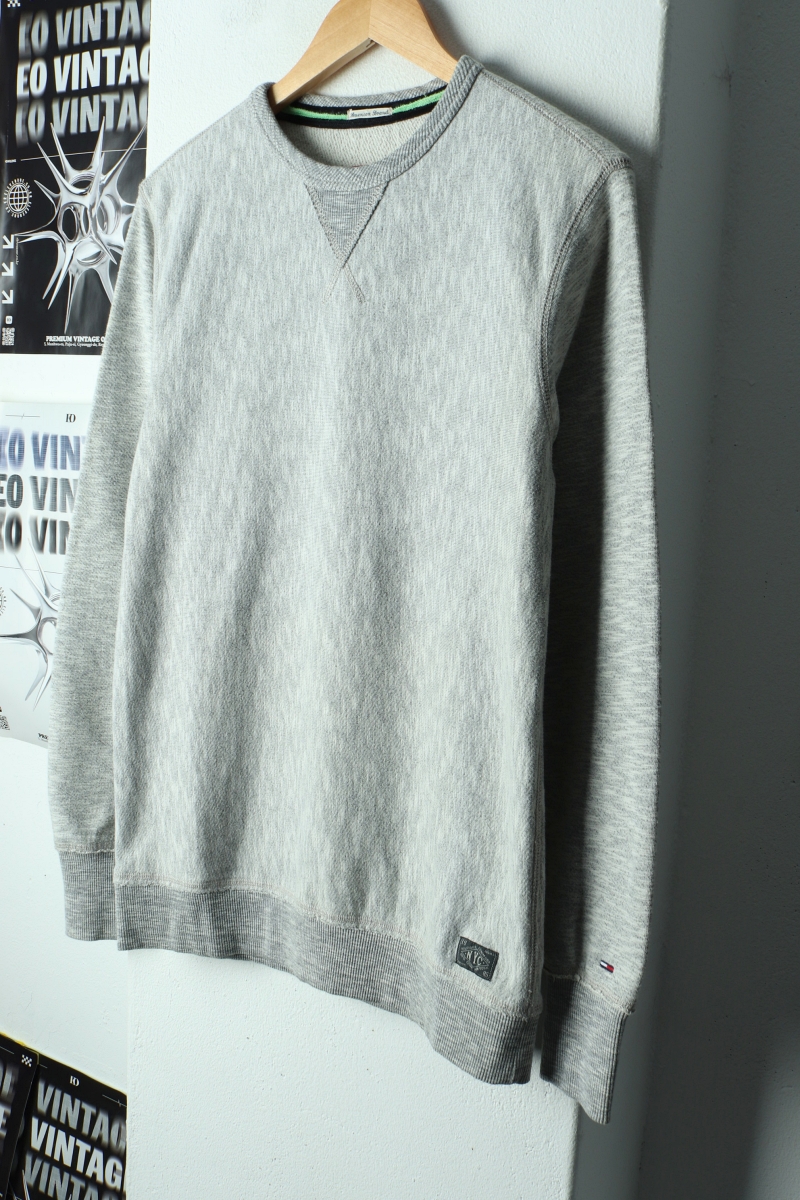 (S-M) 타미힐피거 맨투맨 티셔츠 멜란지그레이 무지 기본-17CAB