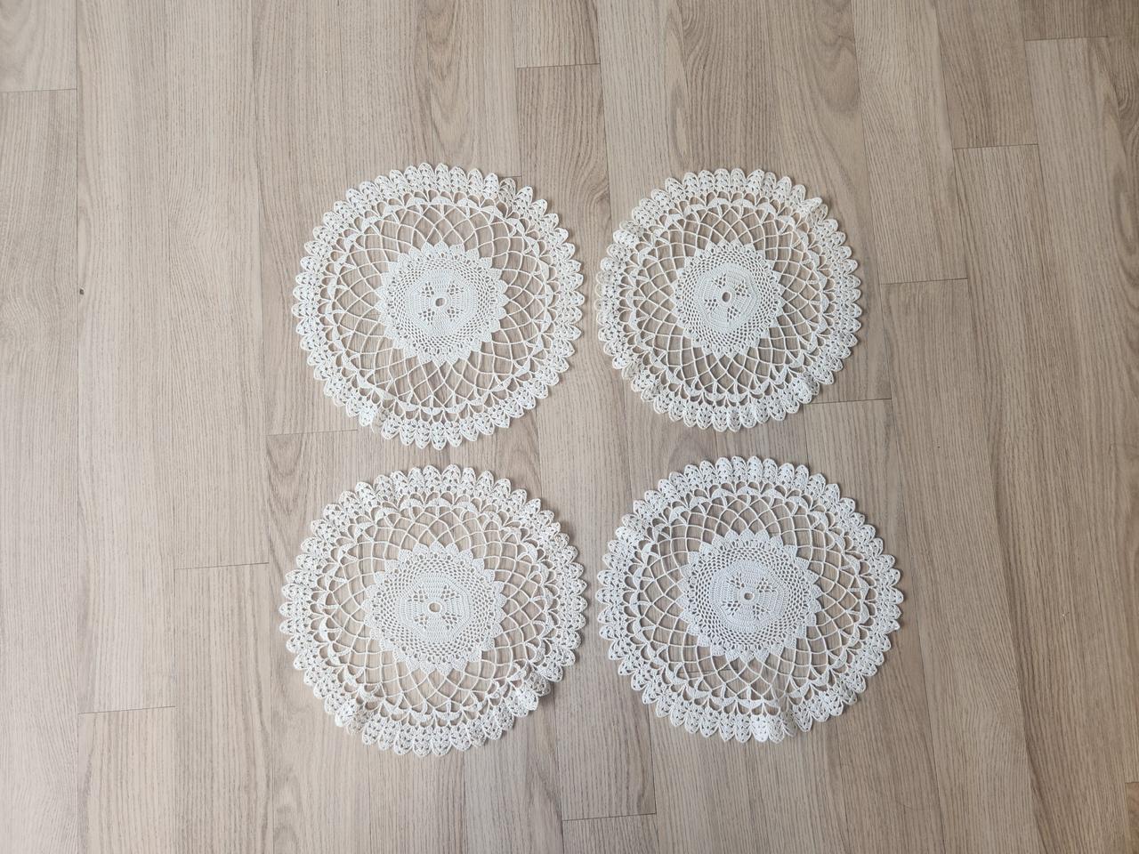 빈티지 손뜨개 도일리 4장 일괄(아이보리)