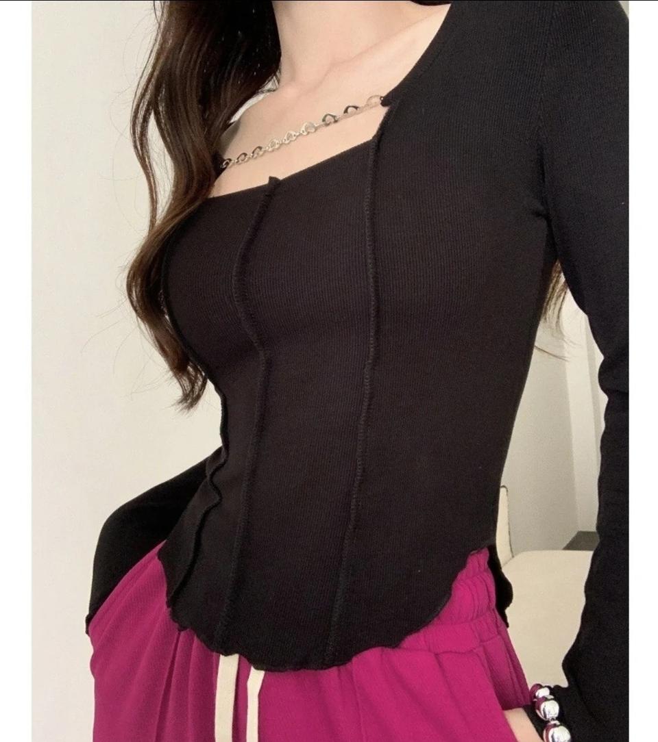 새옷)스퀘어넥 티셔츠 (체인탈착)