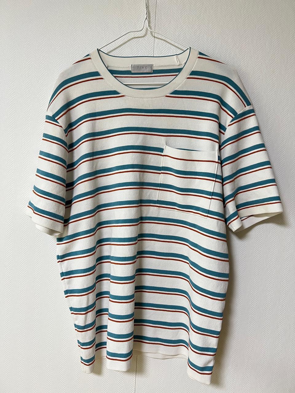 타임옴므 스트라이프 니트 반팔 티셔츠 105
