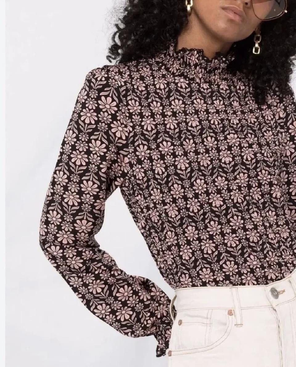 산드로 하이넥 플라워 밴딩 블라우스 0사이즈