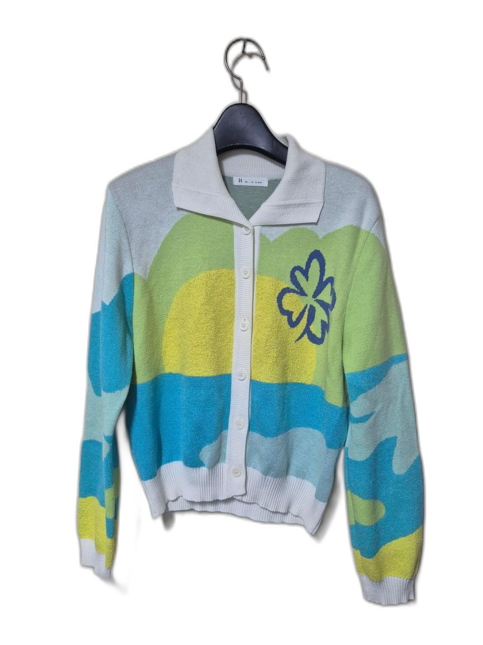 잇미샤 컬러블럭 카라 가디건