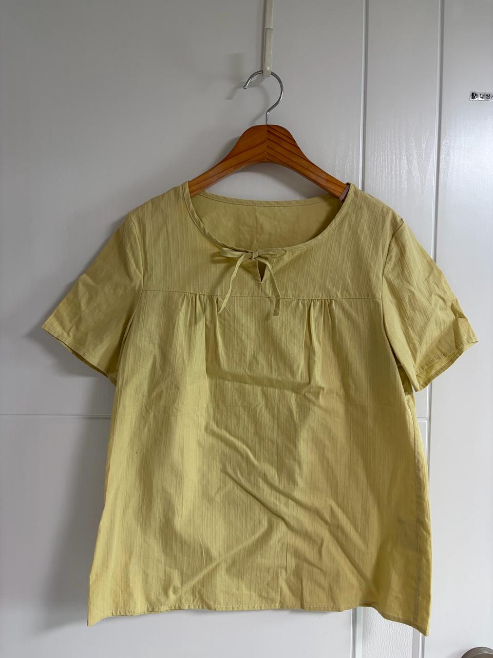 (일본 수입 빈티지)반팔 블라우스 티셔츠 리본 면100 M