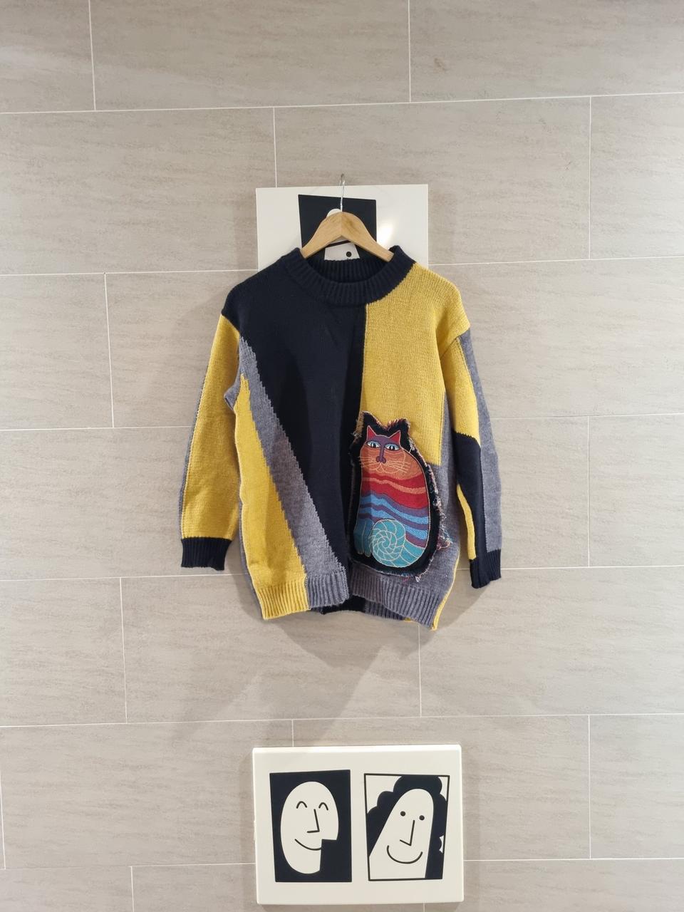 고양이패치워크~니트스웨터