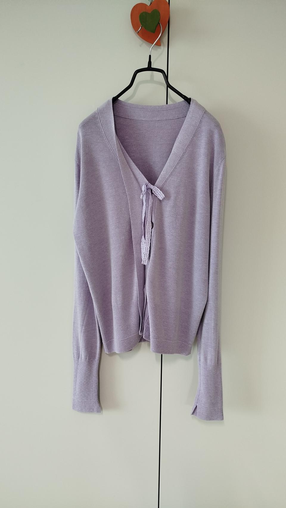 봄맞이 사랑스런 연보라 쫀쫀 니트 브이넥 레이스 리본장식 가디건