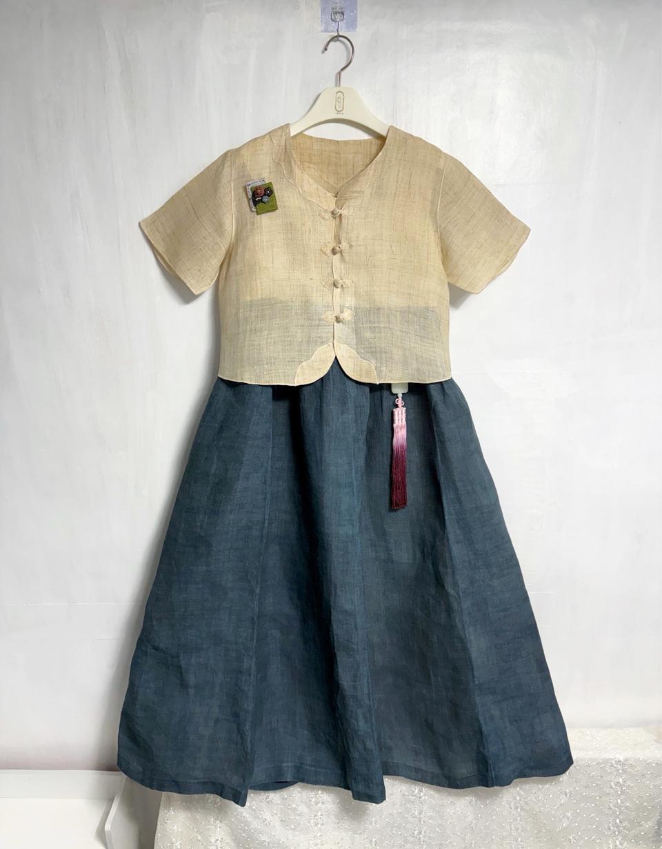 (맞춤옷) 삼베 저고리, 천연염색 삼베 모시 원피스, 노리개 세트