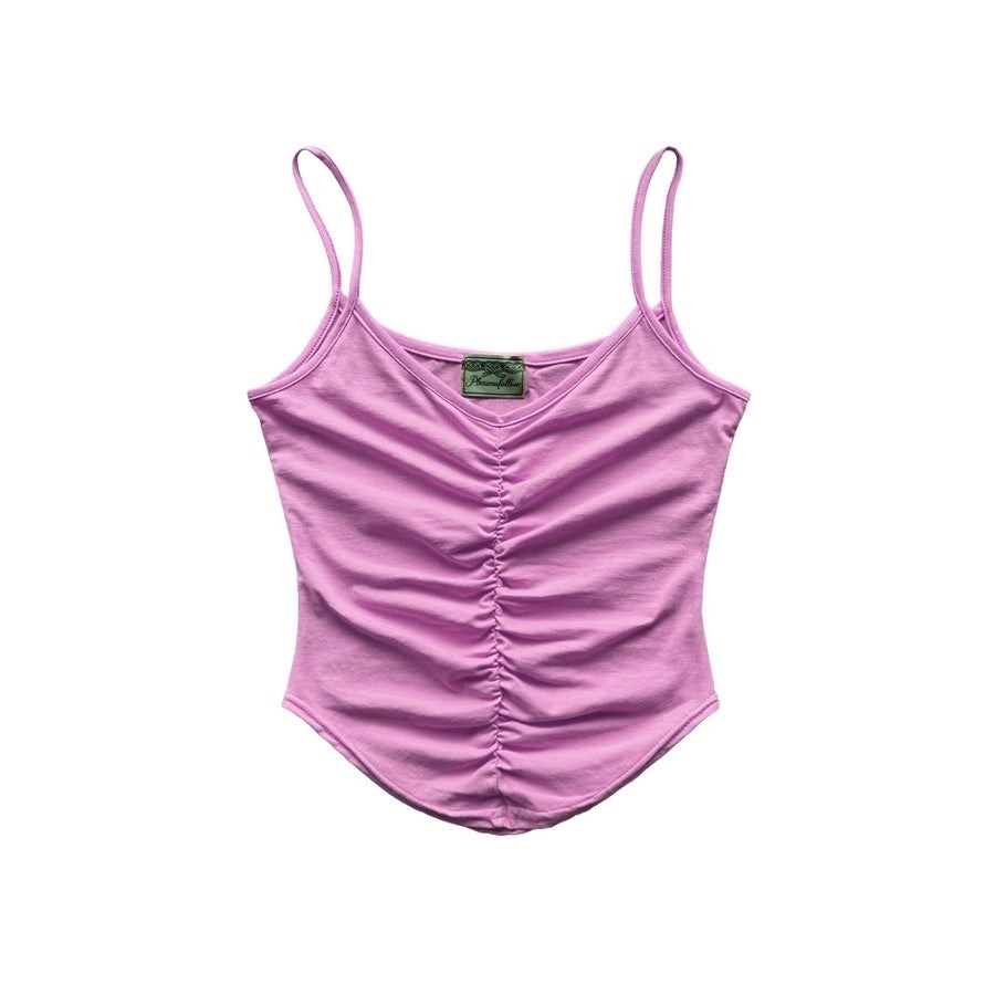 플리즈노팔로우 달린 셔링 슬리브리스 탑 핑크 나시