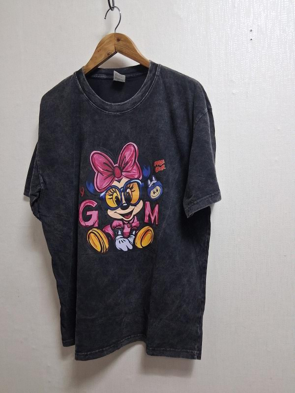 페이디드 차콜(먹색) 먹색 워싱 미니 케릭터 티셔츠 XL