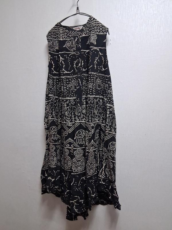 일본수입 SHANTI 인디아 코끼리 블록 프린트 루즈핏 면나염 롱원피스