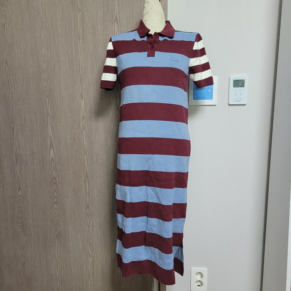 주말특가!!  라코스테 스트라이프 카라 미디 원피스 34