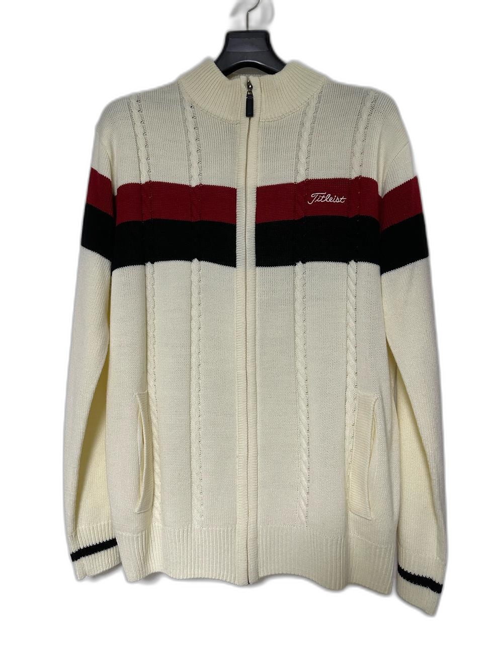 타이틀리스트 아이보리 니트 집업 가디건