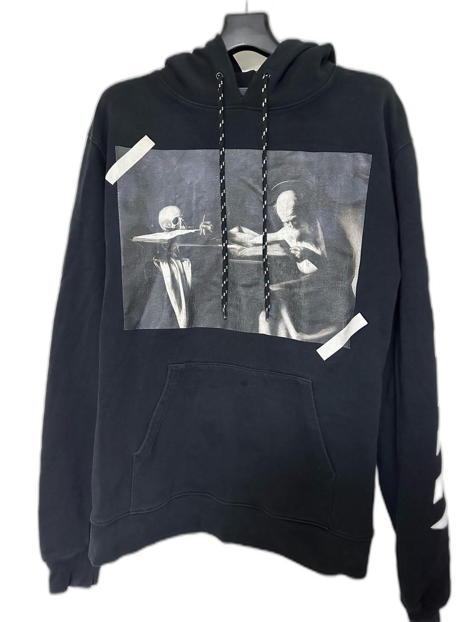 오프화이트 블랙 그래픽 후드티