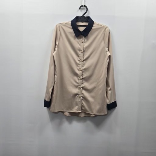 0451 배색 카라 긴팔 셔츠 베이지 85