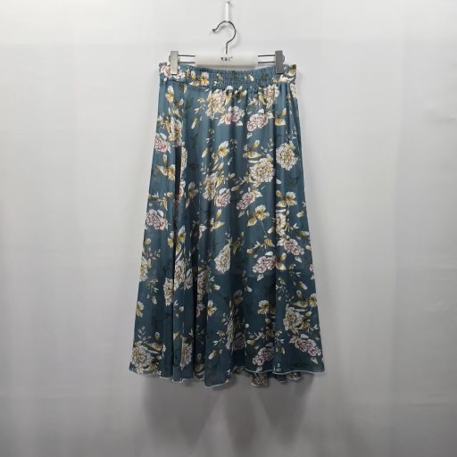 1827 르샵 플라워 패턴 롱 스커트 청록색 F