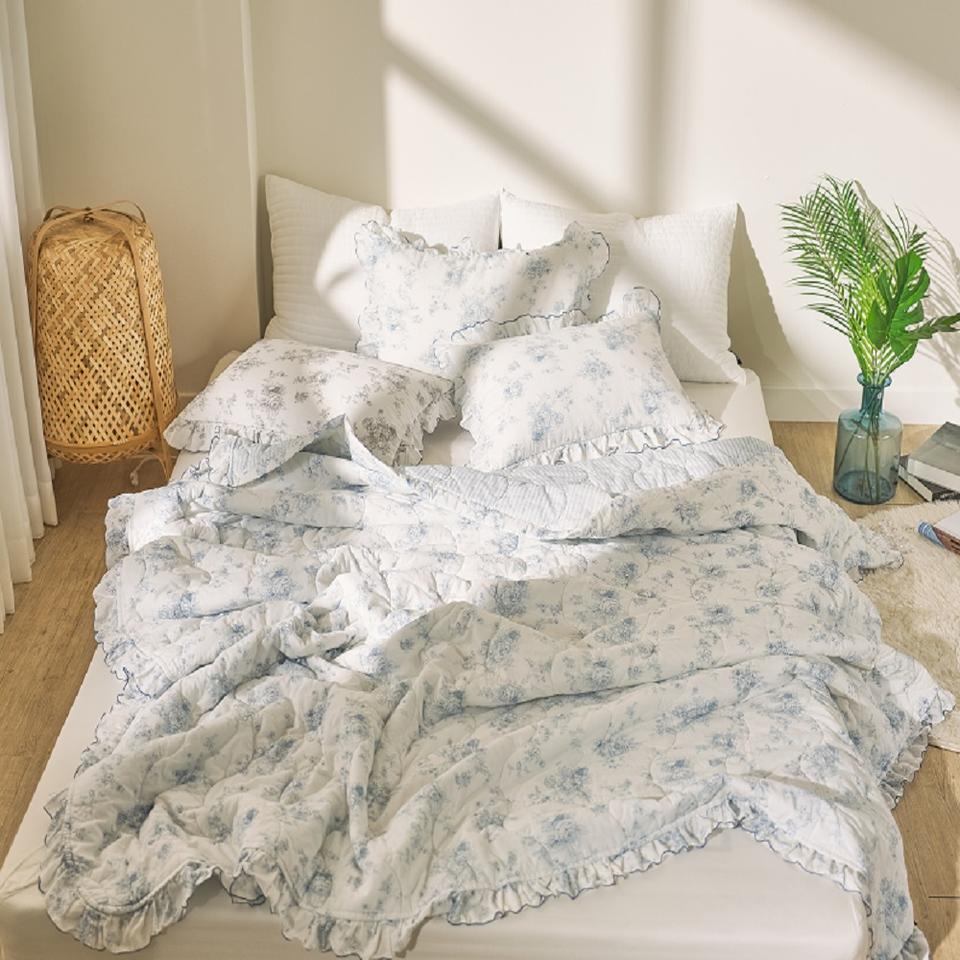 면 100% 60수 여름 이불 스프레드 바이오 워싱 꽃무늬 프릴 스프레드