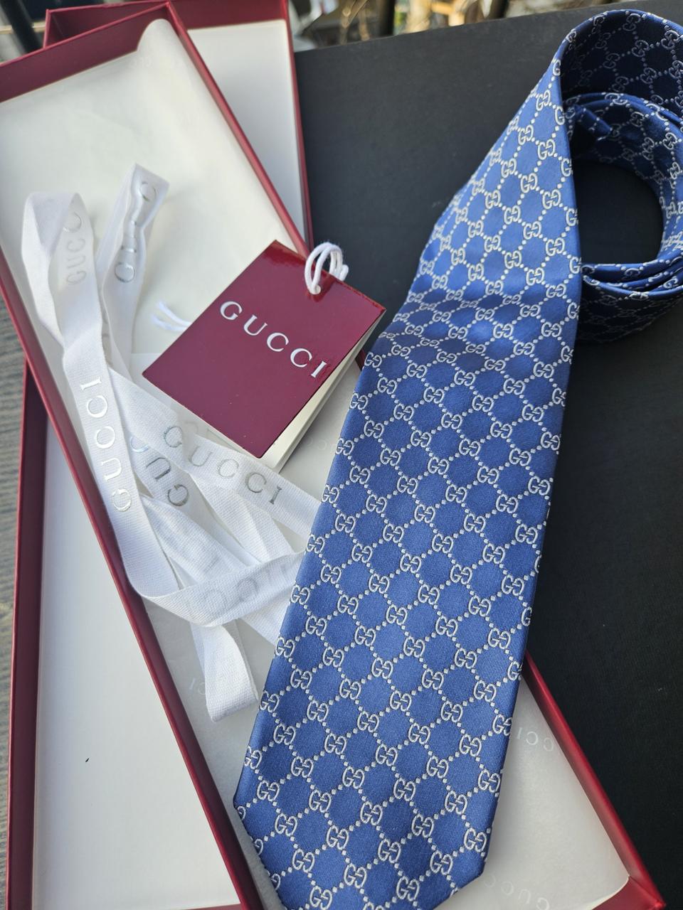 구찌 GG 로고 네이비 넥타이(정품)