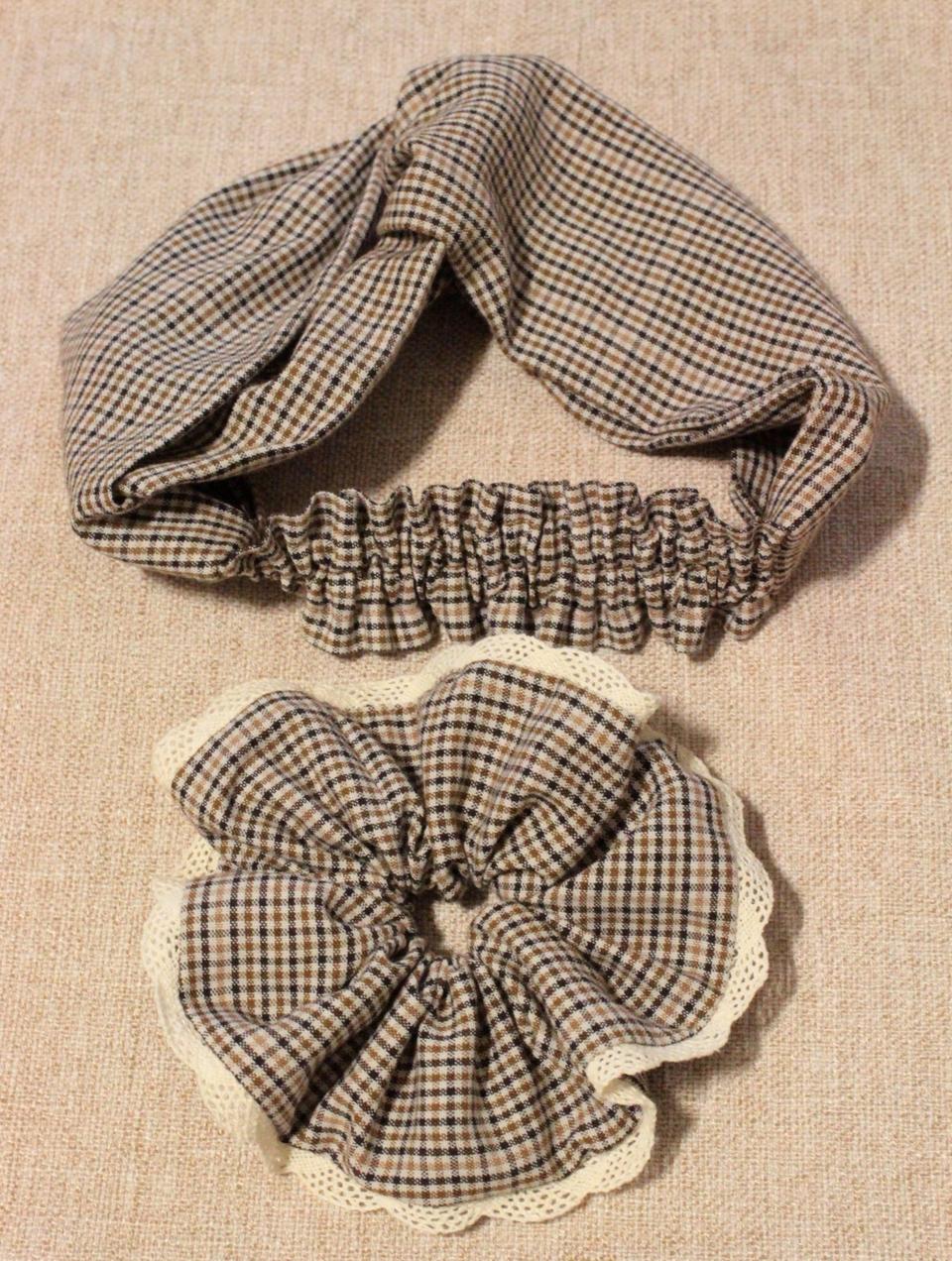 핸드메이드 빈티지 업사이클링 헤어밴드 스크런치 세트