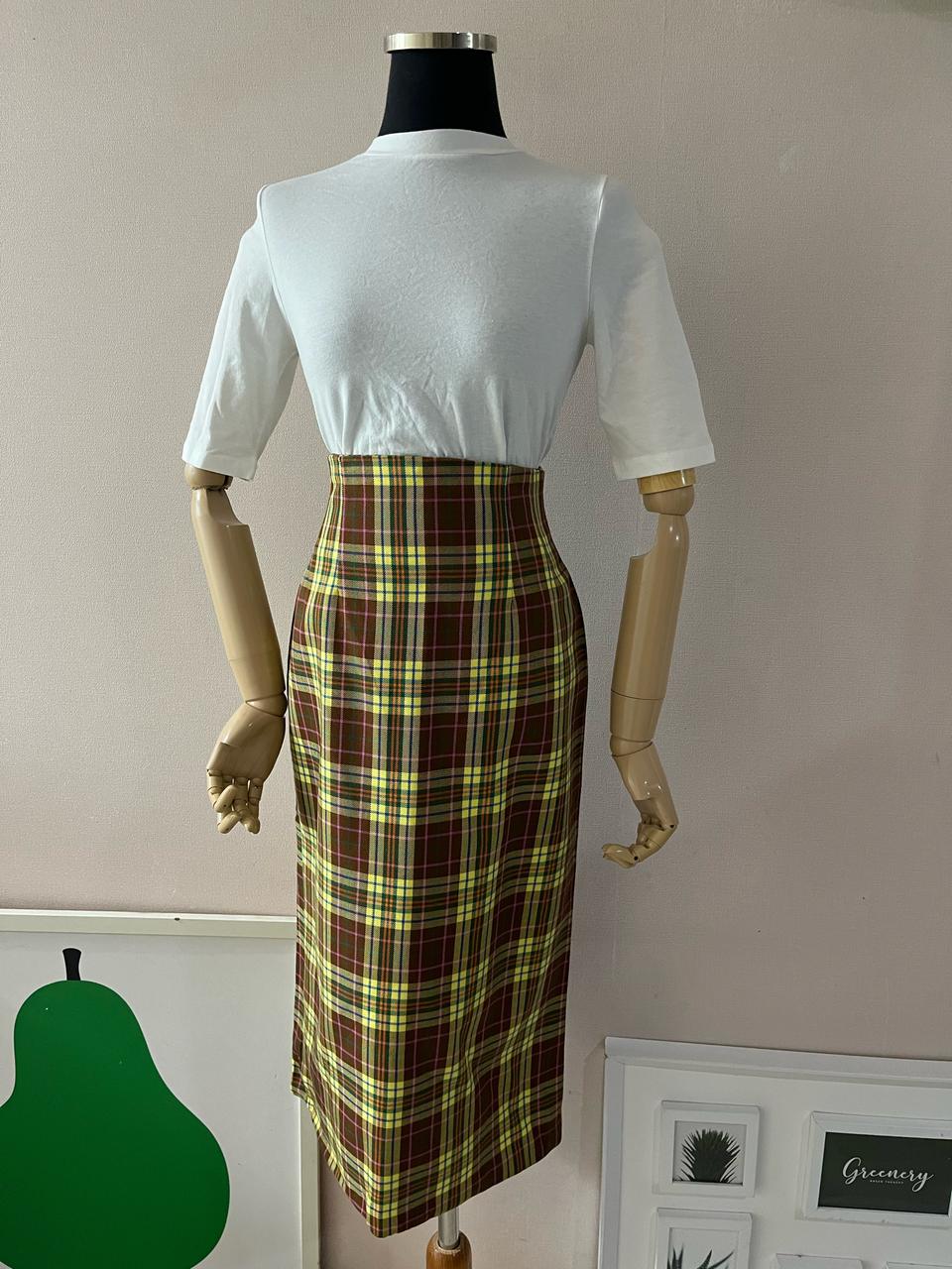 옐로브라운체크스커트(S)