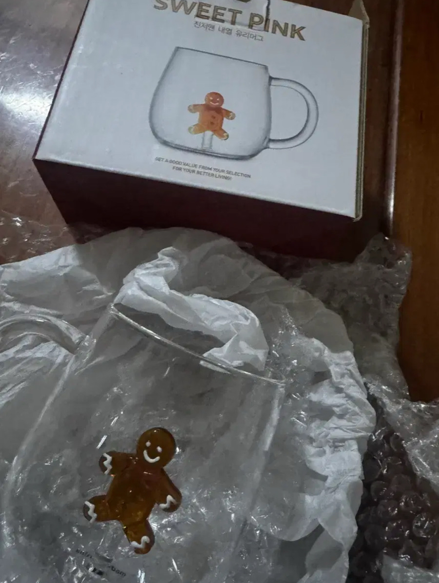 모던하우스 진저맨 유리 머그컵 새 상품