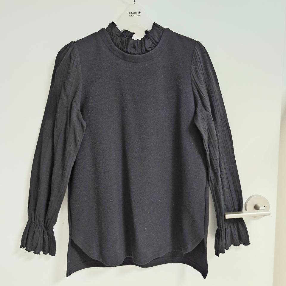 (새상품55)약기모 도톰 넥소매프릴배색 블라우스