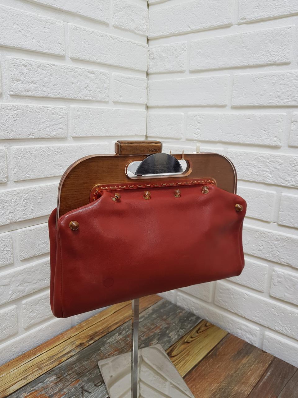 [정품] 펜디 우드핸들 스터드 토트백