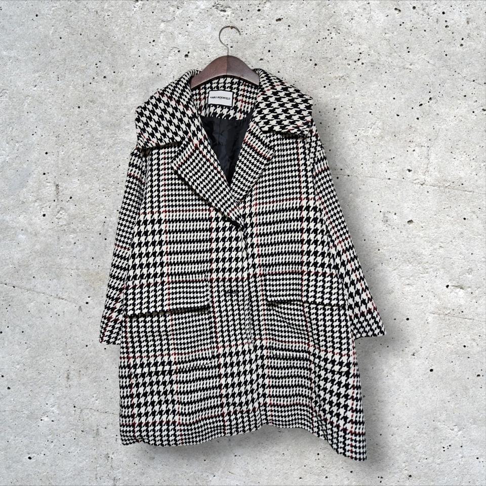 칼라거펠트 하운드투스 체크 패턴 루즈핏 하프 코트 (100/L)