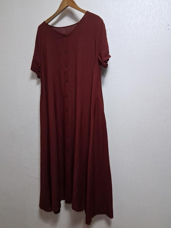 일본수입 DAMA버건디 여리핏 브이넥 버튼 롱원피스 루즈핏 체형커버88