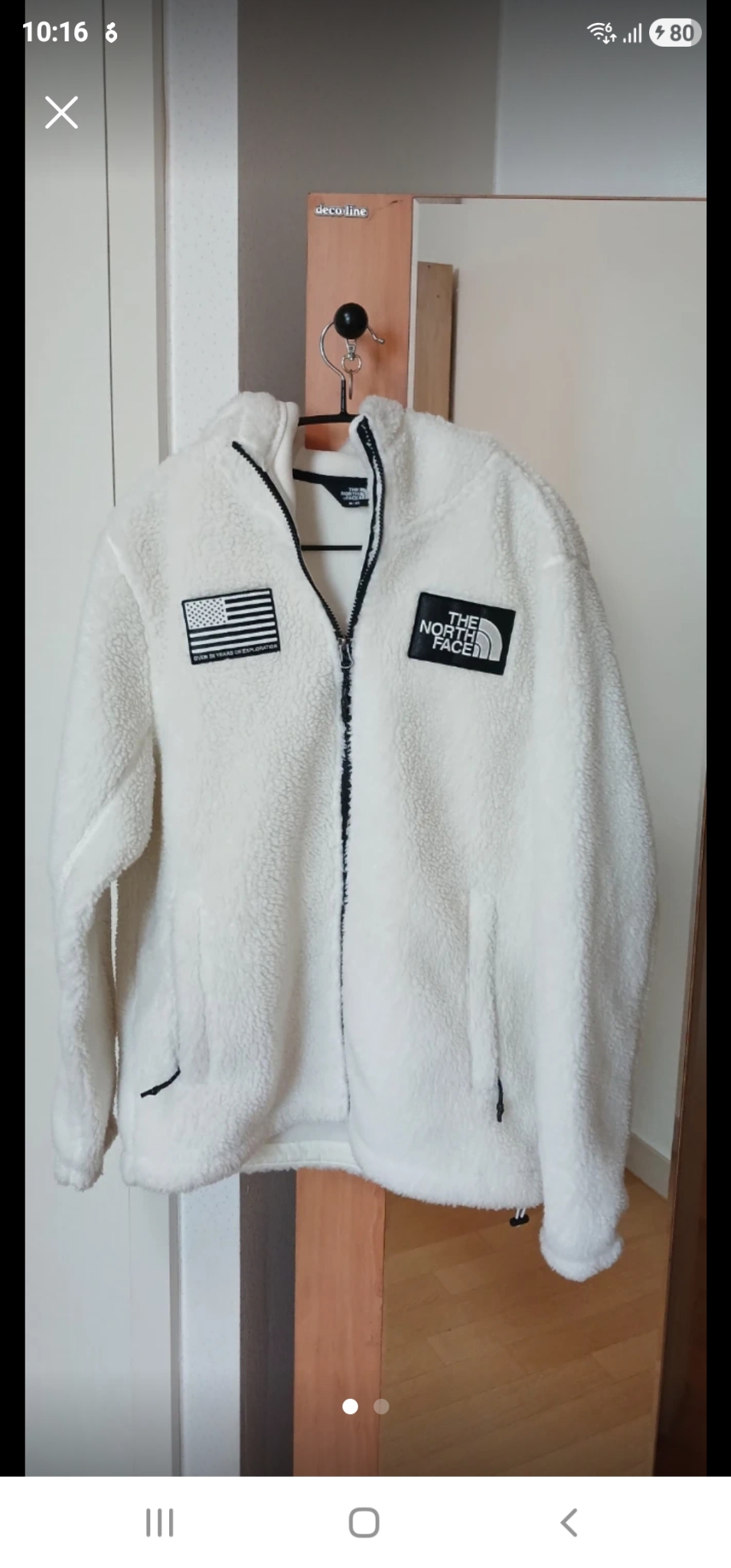 노스페이스 50주년 화이트 플리스 후드 양털 뽀글이 m