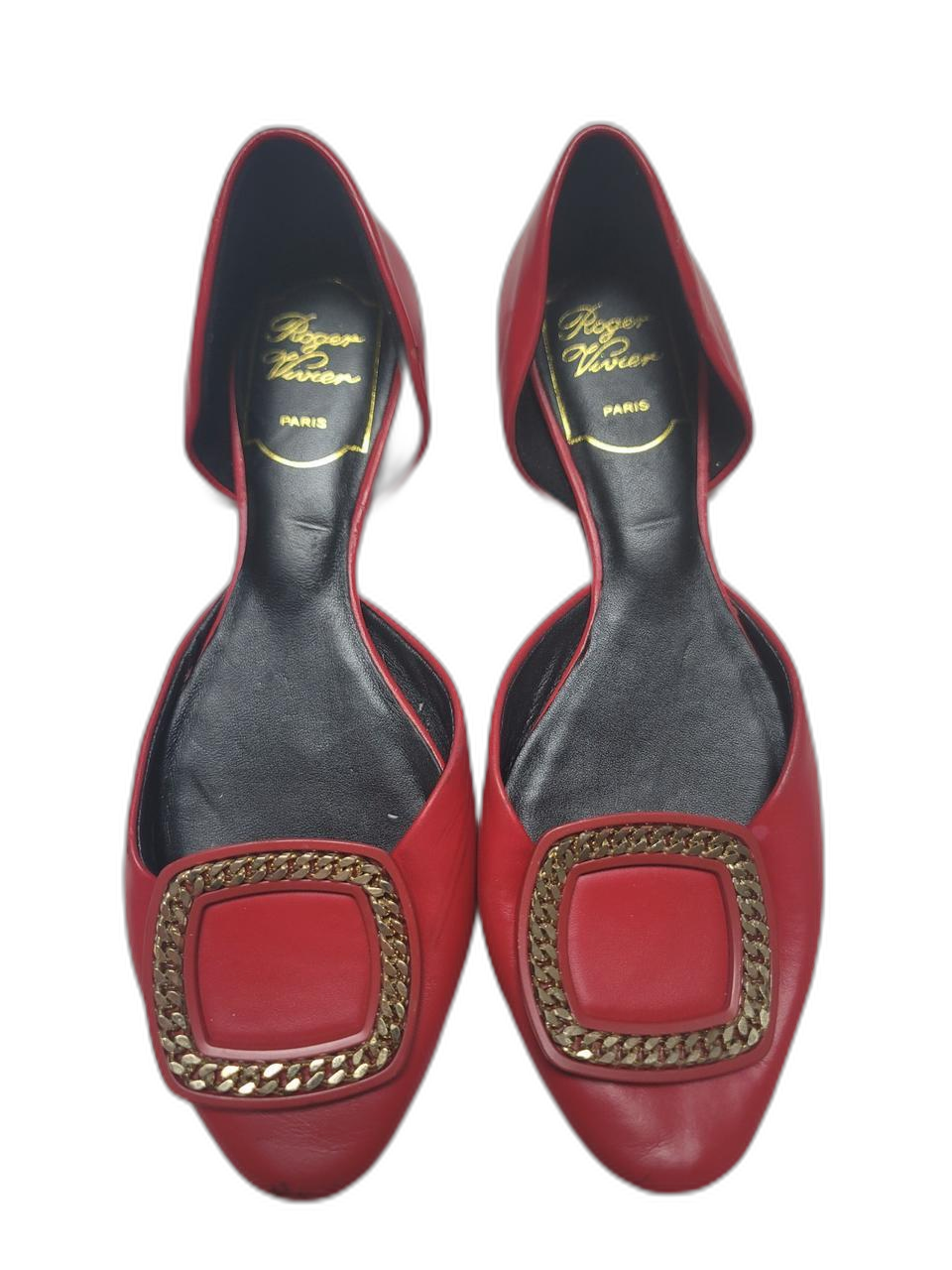 로저비비에 레드 플랫 펌프스 슈즈.36