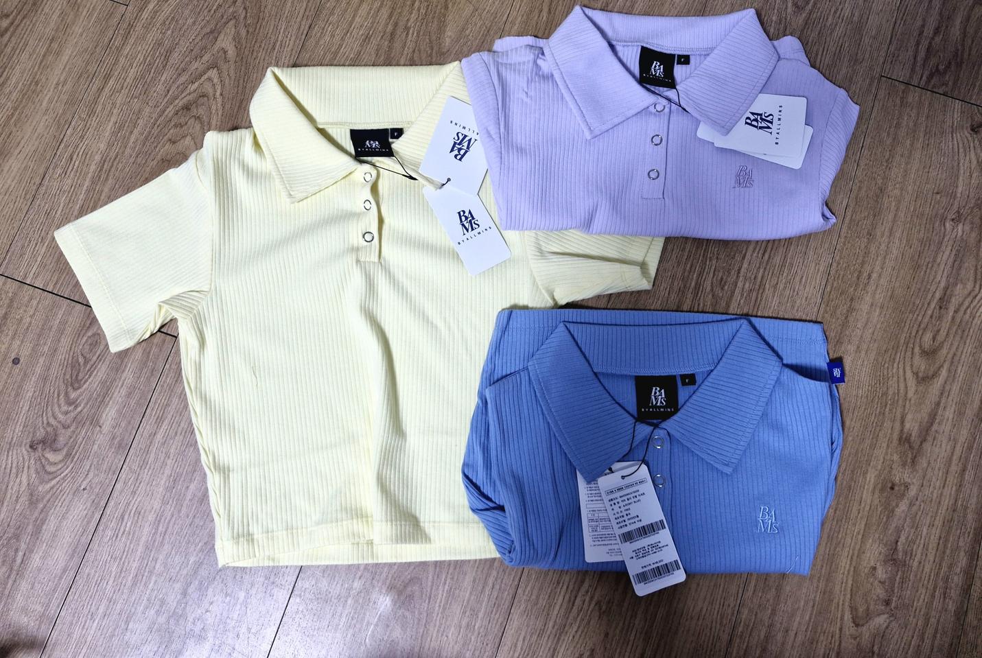 카라 골지 크롭 반팔 티셔츠