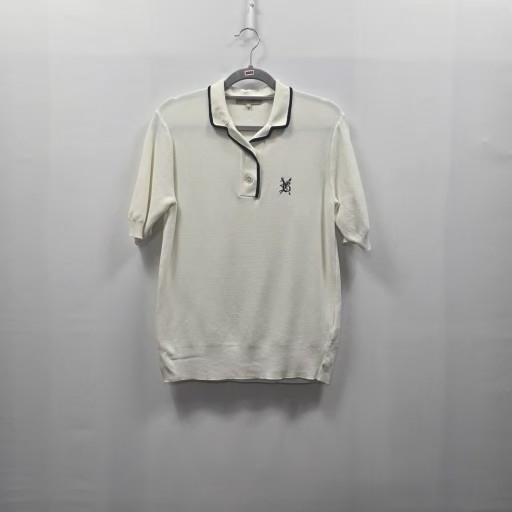 0446 빈폴 여성 반팔 니트 카라티 S 아이보리 배색 카라 니트 티셔츠