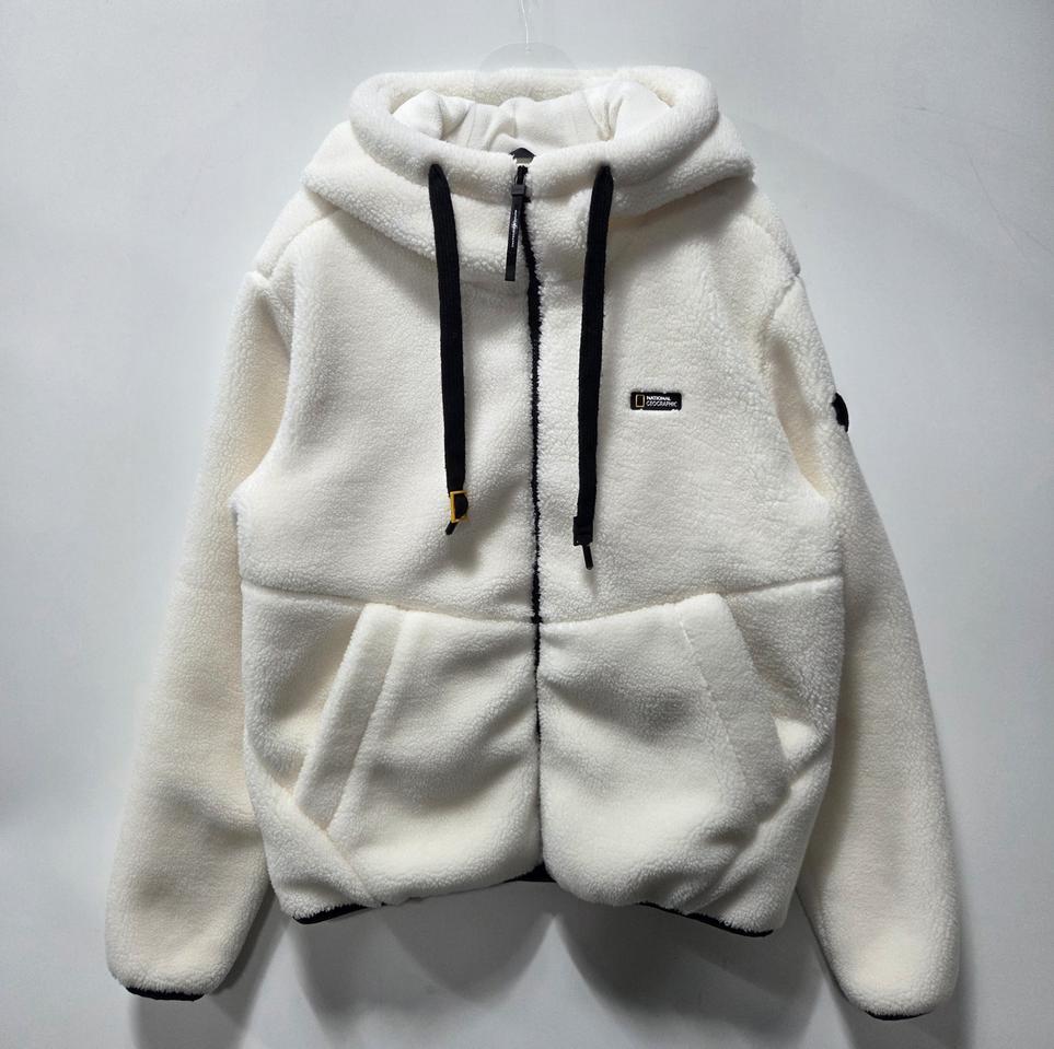 내셔널지오그래픽 화이트 뽀글이 후드 집업 S 26033002