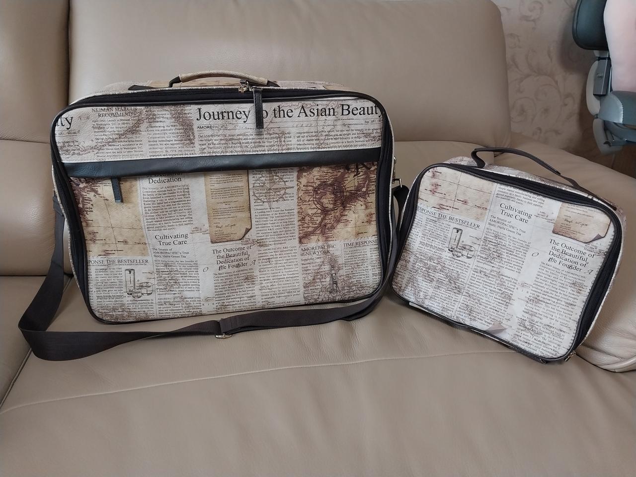 신문 프린팅 여행가방 세트